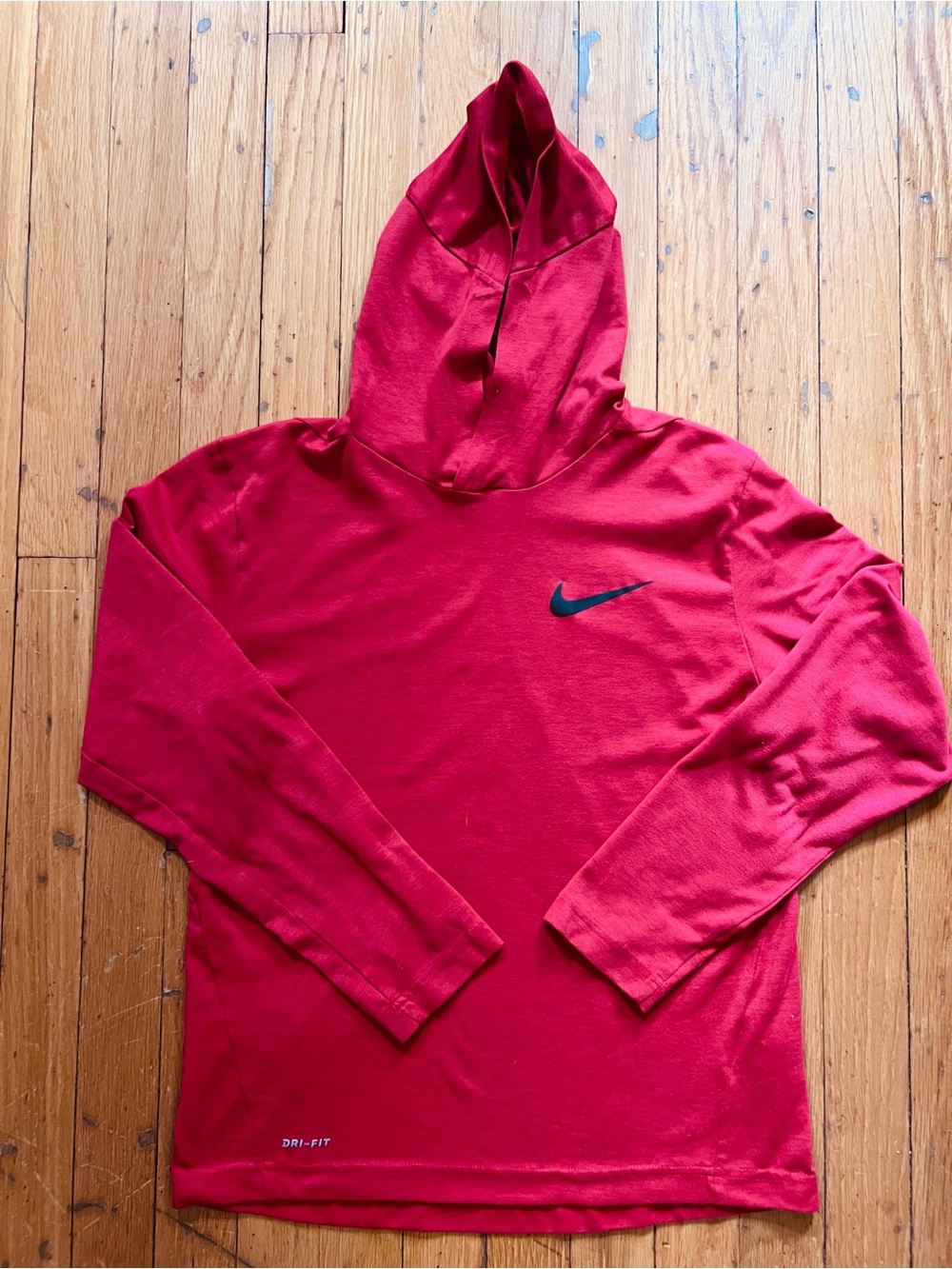 Youth Large Nike Red Long-Sleeve Dri-FIT Hoodie with Black Swoosh
